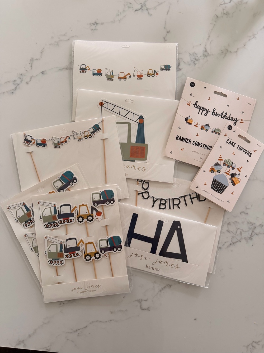 Construction Party Cake Toppers & Banner Bundle
